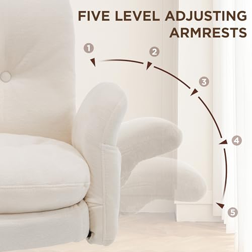 FiveWillowise Cross Legged Office Chair with Flip-up Arms&Low Back,Beige | Criss Cross Chair With Thicken Wide Seat,Lounge Makeup Vanity Chairs with Side Pockets,Comfy Home Office Desk Chair,Chenille - color: Beige
