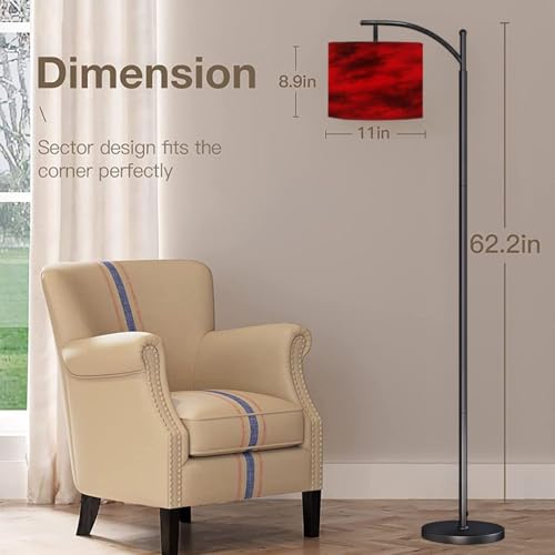 Arc Floor Lamp Black red Abstract Toned Fiery Effect Copy Space for Modern Tall Standing Lamp Dimmable with Remote Adjustable Drum Shade Footswitch for Living Room Bedroom Office - color: Multi1