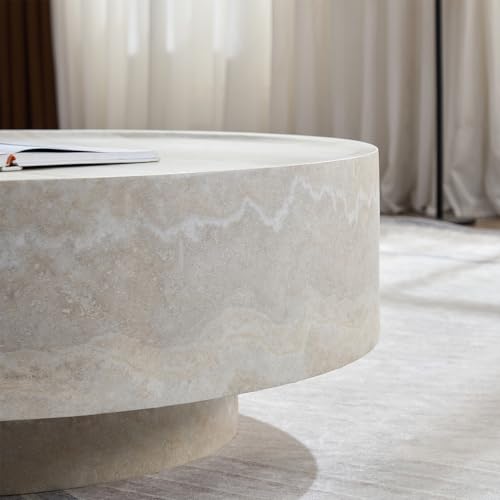 35.43" Round Faux Marble Coffee Table with Base (35.43" x 11.81") | Center Table, Concrete Coffee Table, Travertine Accent Table, Living Room Furnitures, Mars Pattern, Easy to Assembly - color: Mars,ø35.43" X 11.81"