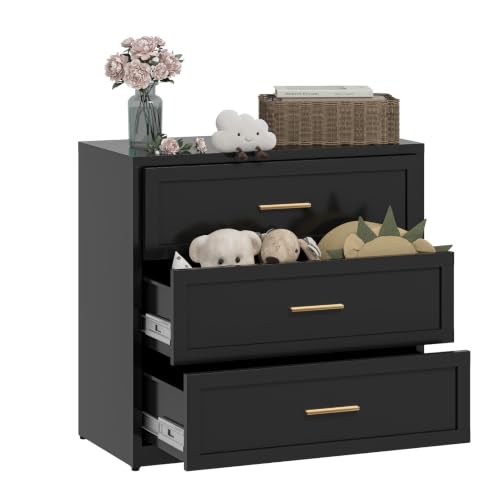 COFaR Metal Drawer Dresser 3 Drawer Storage Cabinet with Sturdy Countertop and Golden Handle TV Stand for Living Room, Bedroom, Bathroom, Laundry Room, Office, Dorm, Closet, Hallway, Entryway, Black - color: Black, size: Farmhouse 3 Drawer