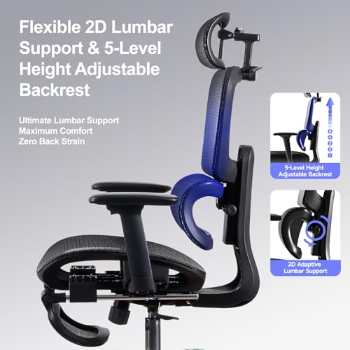 Office Chair with Footrest, Ergonomic Chair with 3D Headrest, Computer Chair with Adjustable Backrest & 3D Armrest, Gaming Chair with Adaptive Lumbar Support, Mesh Backrest & Cushion, Black - color: Black, style: Lite