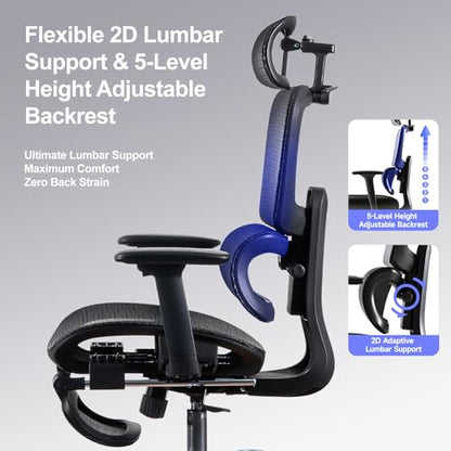 Office Chair with Footrest, Ergonomic Chair with 3D Headrest, Computer Chair with Adjustable Backrest & 3D Armrest, Gaming Chair with Adaptive Lumbar Support, Mesh Backrest & Cushion, Black - color: Black, style: Lite