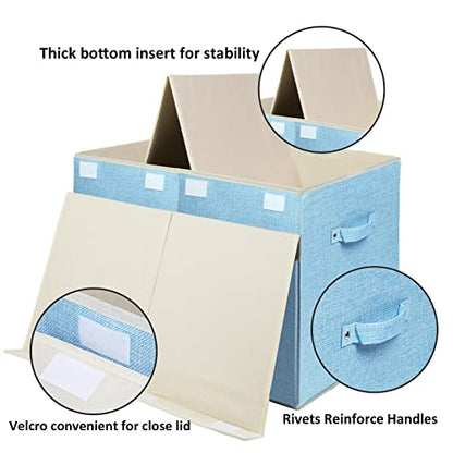 Large Toy Box Chest Storage with Flip-Top Lid, Kids Toy Storage Bin Boxes | Toy Chest with Rivets Handles for Kids, Boys, Girls, Nursery, Playroom, Living Room, Bedroom, 25"x 13" x 16" (Linen Blue) - color: Large Blue