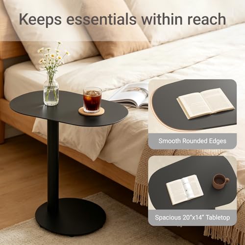 Modern C-Shaped End Table, Small Sofa Side Table Metal Side Table for Couch and Bed Snack Table Tray Table for Living Room Bedroom - color: Black