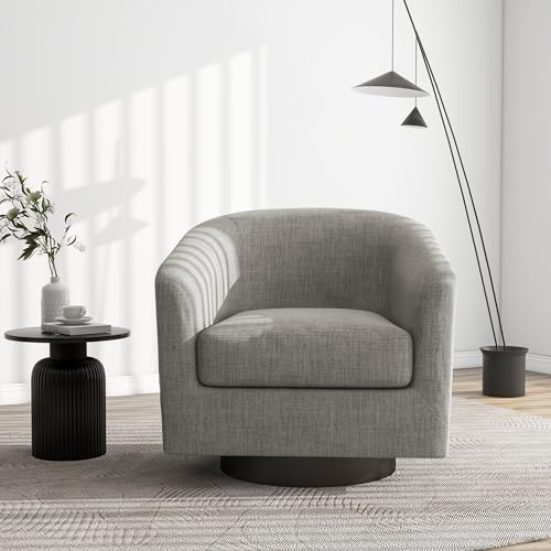 Swivel Barrel Accent Chair, Comfy Reading Armchair, Khaki, Set of 1 | Club Chairs for Adults, Low-Back Design, Modern Round Style, Solid Wood Frame & Metal Swivel Base, For Living Room & Bedroom - color: Khaki