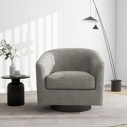 Swivel Barrel Accent Chair, Comfy Reading Armchair, Khaki, Set of 1 | Club Chairs for Adults, Low-Back Design, Modern Round Style, Solid Wood Frame & Metal Swivel Base, For Living Room & Bedroom - color: Khaki