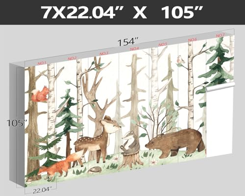 XMPMBM-Cartoon Hand-Painted Animals Woodland Nursery Room Fabric Wallpaper Graffiti Pine Forest Kids Gaming Room wall Mural-W 154" X H 105"（112 Square Foot） - color: X33, size: 154"x105"