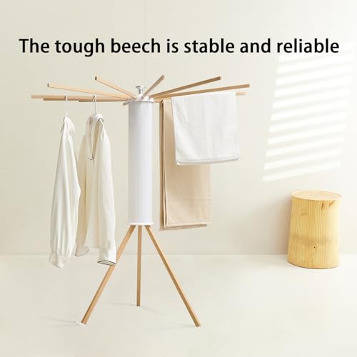 JOOM Tripod Clothes Drying Rack, Garment Rack Portable and Foldable Space Saving Laundry Drying Rack - Drying Rack Clothing 12 Rods Wooden - color: Wooden 12 Rods, size: Standard