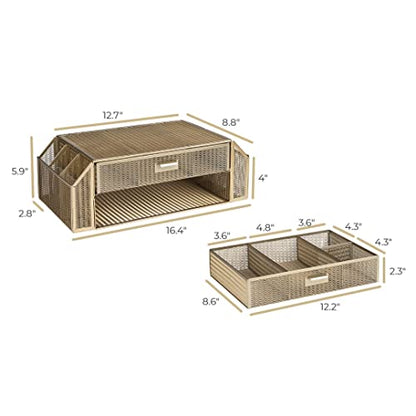 BLU MONACO | Monitor Stand with Drawer Storage | Desk Top Monitor Stand Riser Gold | Computer Support Organizer Elevador de Monitor