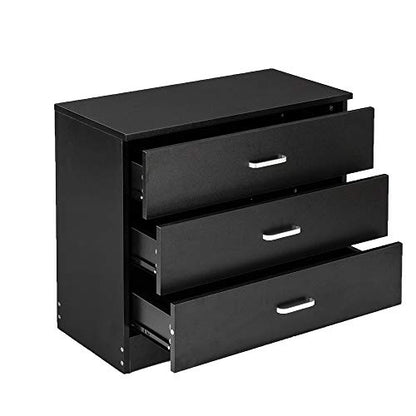 Vasitelan Wooden 3 Drawer Dresser, Modern Storage Chest of Drawers, Wood Bedside Table Night Table for Bedroom,Living Room (Black) - color: Black