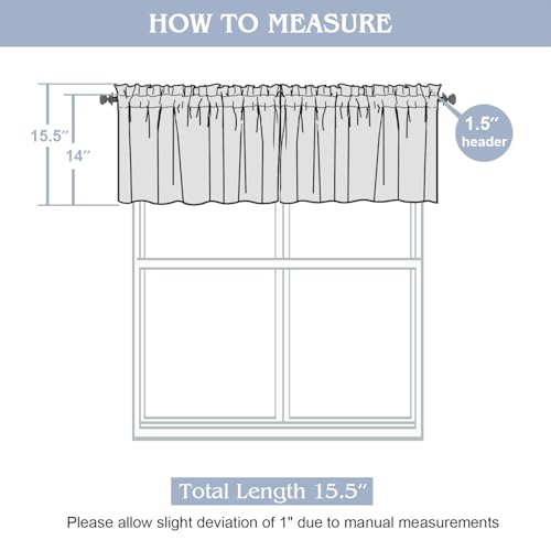 Gwine Charcoal Grey Valance for Windows, Light Filtering Kitchen Valances for Small Short Window, Voile Window Treatments Short Sheer Curtains for Bathroom Basement RV Camper, Each 42" Wx14 L, 2PCS - color: Charcoal Grey, size: 42"W x 14"L (Pack of 2)