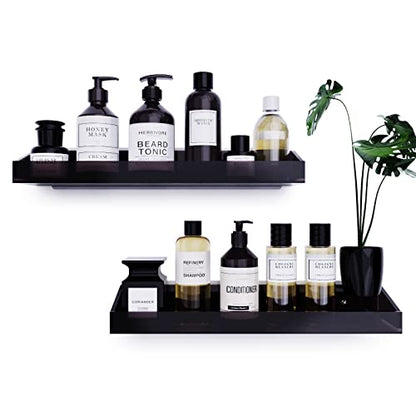 Bakzon Acrylic Wall Mount Organizer, Self Adhesive Shelves, No Drilling Hang Walls, for Bathroom, Kitchen, Living Room - Dark Brown - style: Shower Shelf-Black