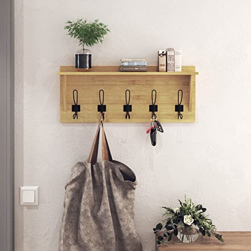 HBCY Creations Rustic Wall Mounted Coat Rack with Shelf - Solid Wood 24" Entryway Shelf with 5 Coat Hangers. Perfect Touch for Your Entryway, Mudroom, Kitchen, Bathroom and More, Bamboo - color: 4- Bamboo