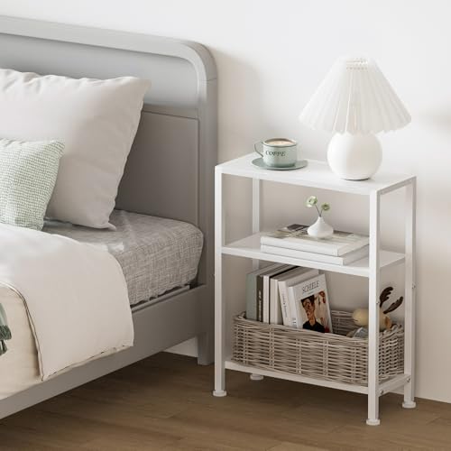 Narrow Side Table for Small Space, 2-Tier Small End Table with Shelf Holder, Slim Nightstand, Skinny Snack Couch Table in Living Room, Bedroom, Study, Kitchen and Balcony (White) - color: White