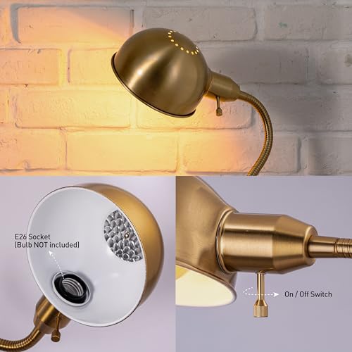 O'Bright Adjustable Floor Lamp with Flexible Gooseneck and Rotatable Shade, E26 Socket, 10-Inch Base - Ideal for Reading, Bedside, Living Room, Brushed Nickel - color: Antique Brass