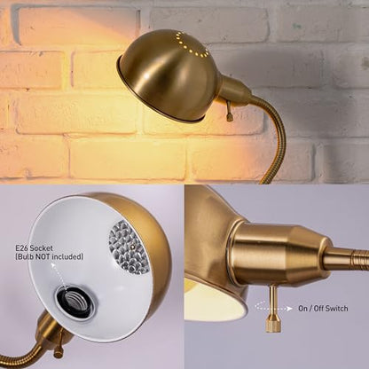 O'Bright Adjustable Floor Lamp with Flexible Gooseneck and Rotatable Shade, E26 Socket, 10-Inch Base - Ideal for Reading, Bedside, Living Room, Brushed Nickel - color: Antique Brass