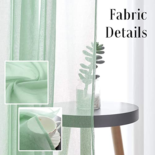 Christmas Mint Green Semi Sheer Curtains 84 Inches Long Faux Linen Mint Green Sheers Rod Pocket for Bedroom Living Room Girls Kids Room 2 Panels Xmas 52x84 - color: Mint Green, size: 52"W x 84"L (Pack of 2)