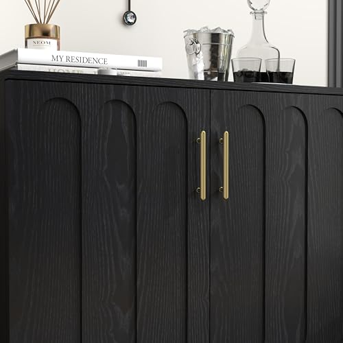 Black Sideboard Buffet, Small Storage Cabinet with Doors and Shelves for Living,Kitchen - color: Black
