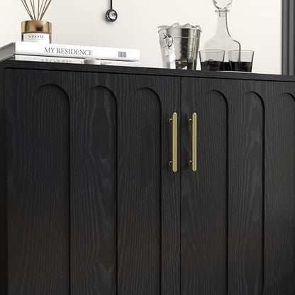 Black Sideboard Buffet, Small Storage Cabinet with Doors and Shelves for Living,Kitchen - color: Black