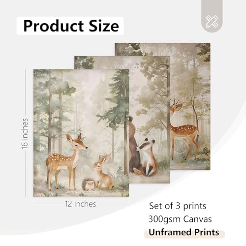 Tocliky Woodland Nursery Wall Art Decor Animal Forest Canvas Prints Baby Boy Room Wall Decor Bear Nursery Nature Pictures Deer Prints Artwork for Boy Girl Kids Bedroom 12x16 Inch Unframed Set of 3 - color: Forest deer Prints, size: 12x16 Inch Unframed