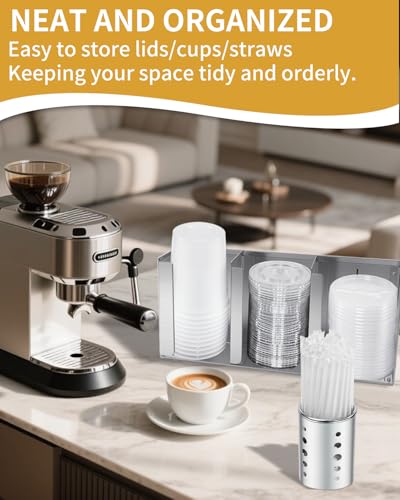 Stainless Steel Cup Dispenser,3 Compartments Cup Holder and Lid Holder with Adjustable Dividers,Cup Organizer for Kitchen Cabinets Cafe Shop Restaurant,Includes Straw Holder - size: 3 Compartments