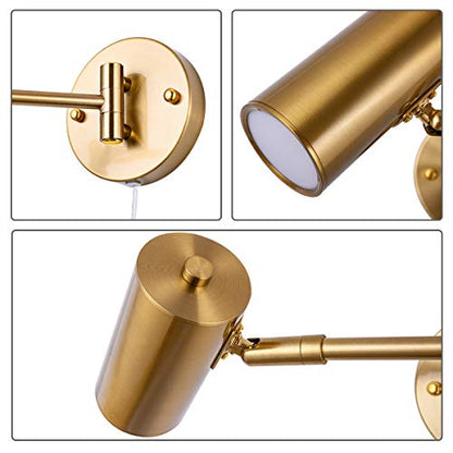 Gold Plug in Wall Sconces Set of 2 | Modern Swing Arms Wall Lamp, Plug-in Cord, Adjustable Wall Light, Light Source Included - color: A-Gold-2 Pack
