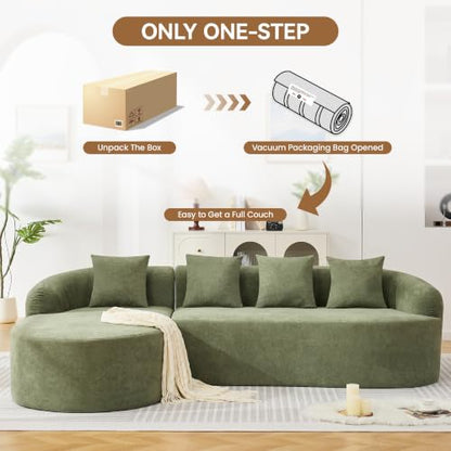105" Boneless L Shaped Couch, Curved Sofas for Living Room, Chenille Green | Sectional Cloud Sofa with Chaise Lounge, 17" Thickened Cushion, 21.5" Deep Seat, Comfy Back Pillow, No Assembly - color: Green, size: L-Shaped Sofa