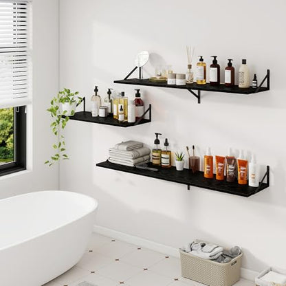 Dreamland Wall Mounted Floating Shelves Set of 2, 30x12, Black | Engineered Wood, Visible Bracket, Large Storage, Hold Up to 55lbs, Living Room, Bathroom, Bedroom, Kitchen - color: Black, size: 30"W x 12"D