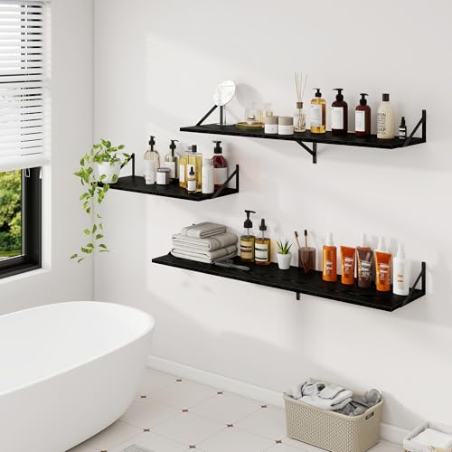 Dreamland Wall Mounted Floating Shelves Set of 2, 30x12, Black | Engineered Wood, Visible Bracket, Large Storage, Hold Up to 55lbs, Living Room, Bathroom, Bedroom, Kitchen - color: Black, size: 30"W x 12"D