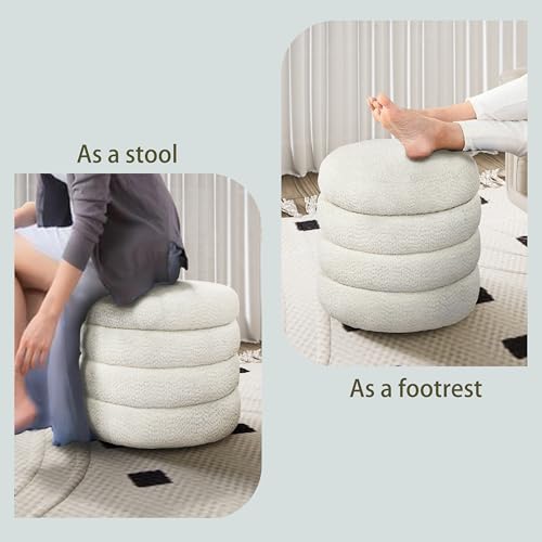 allamazing Storage Ottoman, Round Ottoman with Storage, Vanity Stool Foot Rest with Removable Lid, Round Boucle Upholstered for Living Room Pouf Footstool - color: Off White