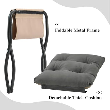 15"(H) Folding Ottoman, Set of 2, Foldable Footrest Stool, Small Foot Stool for Couch, Collapsible Foot Rest Ottoman for Sofa, Accent Padded Ottomans for Living Room, Bedroom, Dark Grey - color: Dark Grey 2pcs