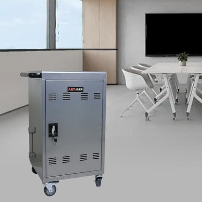 30-Device Mobile Charging Cart Station for Tablets & Laptops ,Secure Storage & Fast Charging,Heavy-Duty Steel Construction with Locking Wheels & Cable Management,Ideal for Schools & Offices，sliver - color: Silver