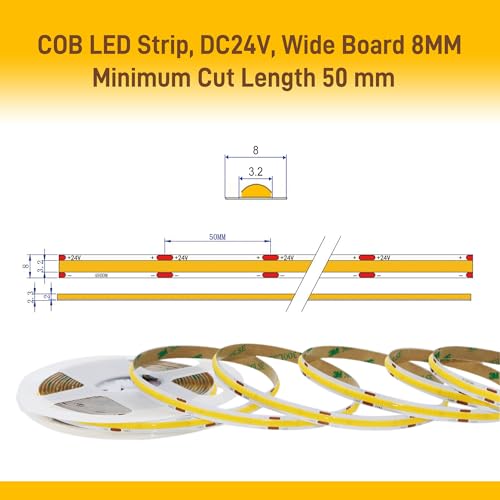 Pandery COB LED Strip Lights Warm White,24V Dimmable led Light Strip KIT with Remote and app Control,2700K 9.84FT/3m 8mm Wide Ra>90 Cuttable Flexible Strip Lights for Bedroom,Wardrobe,Cabinet - color: 2700K Warm white, size: 9.84FT