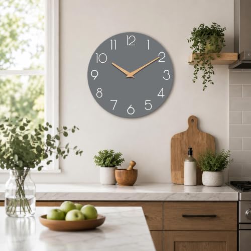 cicininc 12 Inch Battery Operated Wall Clock, Silent Analog, Gray | Kitchen | Office | Bedroom | Modern Style | Easy-to-read Numbers - color: A_gray, size: 12"