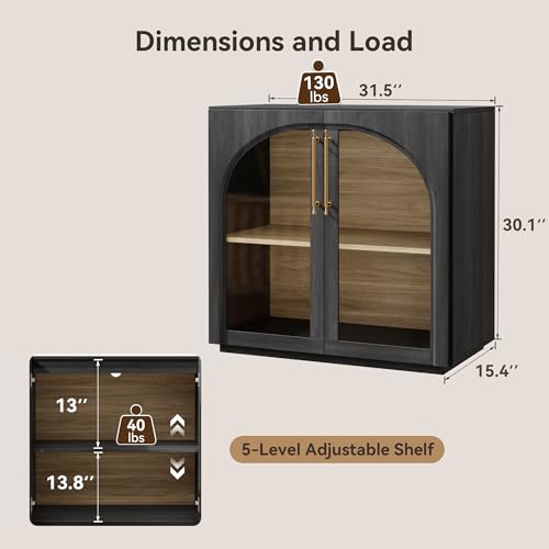 Sideboard Cabinet with Glass Doors, 94.5'' W Display Cabinet | Modular Buffet Storage Cabinet, Adjustable Shelves, Mid-Century Modern, For Kitchen, Living Room, Entryway, Black - color: Black-glass Doors