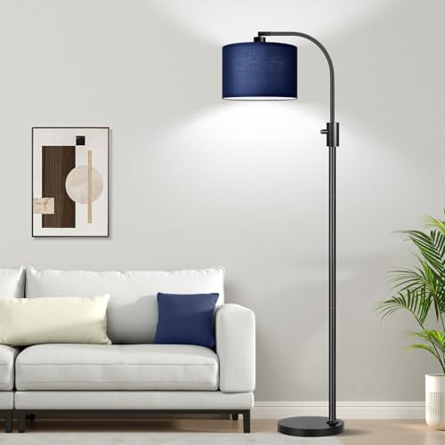 Nintiue Upgraded Modern Arc Dimmable Tall Standing Floor Lamp with Blue Shade, 1200 Lumens LED Bulb Included, for Living & Reading Room, Bedroom, Office & Nursery, Black - color: Matte Black-Blue Shade