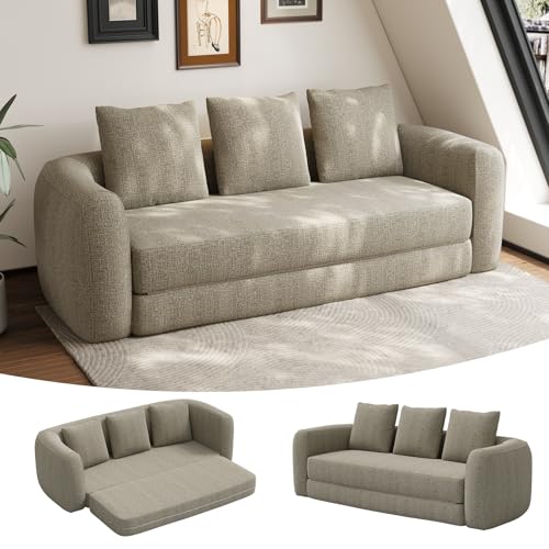 Curved Convertible Futon Sofa Bed,Modern Boneless Sleeper Couch,Curved Modern 3 Seater Cloud Couch - color: Light Brown, size: 90''