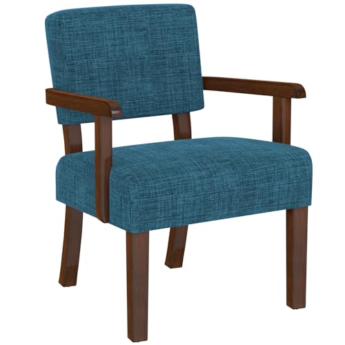 Accent Chair, Armchair with Solid Wood Frame and Legs, Blue | Upholstered Reading Leisure Chair for Bedroom,Office,Waiting Room - color: Linen Blue, size: One Chair
