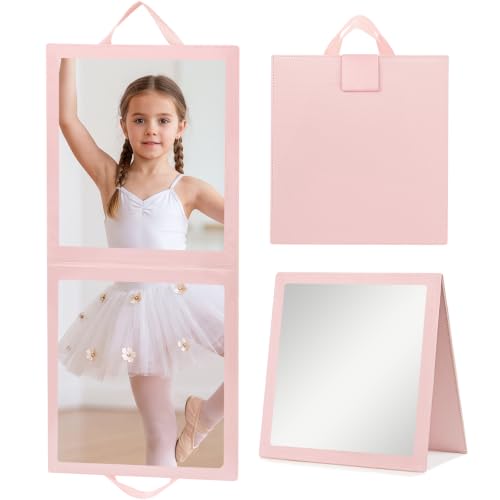 Portable Foldable Hanging Dance Mirror, Travel Acrylic Full Length | Fabuday Folding Body Mirror for Dress Camping Dance Competition Gifts for Kids Girls Compact Full Mirror - color: Light Pink