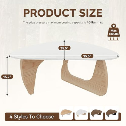 Modern Wood Coffee Table, Triangle Center Table with Premium Wooden Top& Unique Base, 35.5” Small Mid Century Tea Tables for Living Room, Apartment, Office,White&Light Natural Wood - color: White&light Natural Wood, size: Medium 35.5*25.5*15.7in