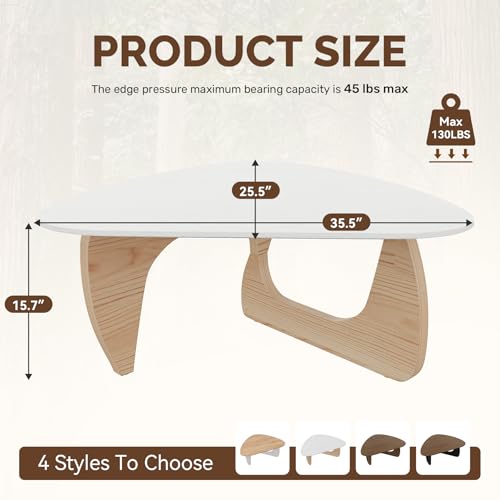 Modern Wood Coffee Table, Triangle Center Table with Premium Wooden Top& Unique Base, 35.5” Small Mid Century Tea Tables for Living Room, Apartment, Office,White&Light Natural Wood - color: White&light Natural Wood, size: Medium 35.5*25.5*15.7in