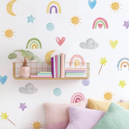 Nursery Wall Stickers Boho Kids Room Decor Girls Bedroom Removable Wall Decals Vinyl Murals DIY Cute Decorations 12 Sheets - color: Tt, size: 8.28*5.83 inches*12 sheets