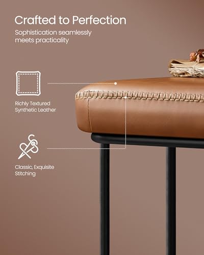 VASAGLE Storage Ottoman Bench for Entryway, PU Leather, Loads 660 lb | Ottoman Bench, Transitional, with Stitching, Bedroom, Living Room, Caramel Brown, EKHO Collection ULOM085K01 - color: Caramel Brown, style: Steel Frame Bench