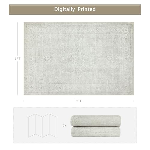 6x9 Washable Area Rugs for Living Room,Bedroom,Dining Room(Concrete Grey) | Neutral,Ultra Soft Faux Wool,Kids & Pet Friendly,Machine Washable,Non-Slip & Non-Shedding,Large Low Pile Vintage Carpets - color: Concrete-grey, size: 6' x 9' (Rectangular)