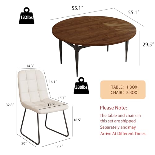 HIPIHOM Expandable Folding Dining Table Set, 55-Inch Round to Square Table with 6 Upholstered Chairs, Metal Frame, for Dining Room or Apartment (Round Table + 6 White Chairs) - color: Round Table + 6 White Chairs