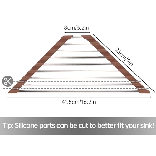 Tomorotec Triangle Roll-Up Dish Drying Rack for Sink Corner Small Foldable Stainless Steel Over The Sink Multipurpose Kitchen Drainer Caddy Trivet Rustproof Storage Shelf (Chocolate Brown) | BPA-Free Food-Grade Silicone Edges Foldable Waterproof Rustproof