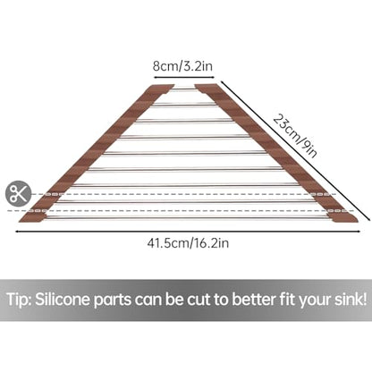 Tomorotec Triangle Roll-Up Dish Drying Rack for Sink Corner Small Foldable Stainless Steel Over The Sink Multipurpose Kitchen Drainer Caddy Trivet Rustproof Storage Shelf (Chocolate Brown) | BPA-Free Food-Grade Silicone Edges Foldable Waterproof Rustproof