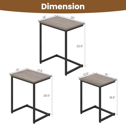 GOFLAME Nesting Coffee Tables Set of 3, Rectangular Nesting Center Table with Wood Grain Top & Metal Frame, Modern C-Shaped Nested Side Table Set for Living Room, Bedroom, Black & Oak - color: Black & Oak