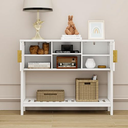 Entryway Table, Console Table, Sofa Table with 2-Door and Shelf, White | Entryway Cabinet and Sideboard Cabinet with Large Storage Space for Daily Use in Hallway, Foyer, Living Room - color: White