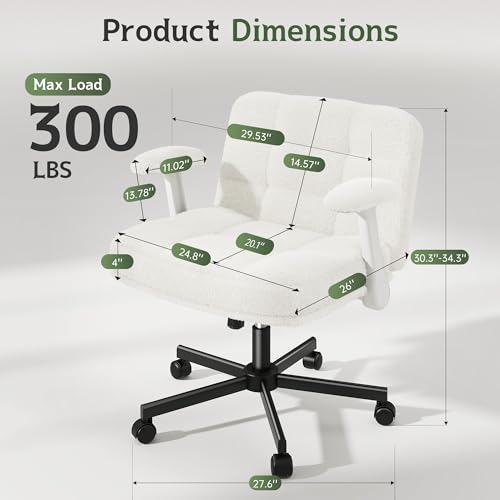 DurayLoly Criss Cross Office Chair with Flip-up Arm & Wheels | 360° Swivel,Plush Teddy Fabric Cross Legged Chair ,Adjustable Height for Home Office,Study, Gaming, Vanity,White - color: Beige